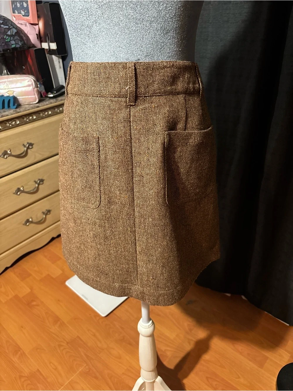 LOFT Brown Tweed Button-Front Mini Skirt
